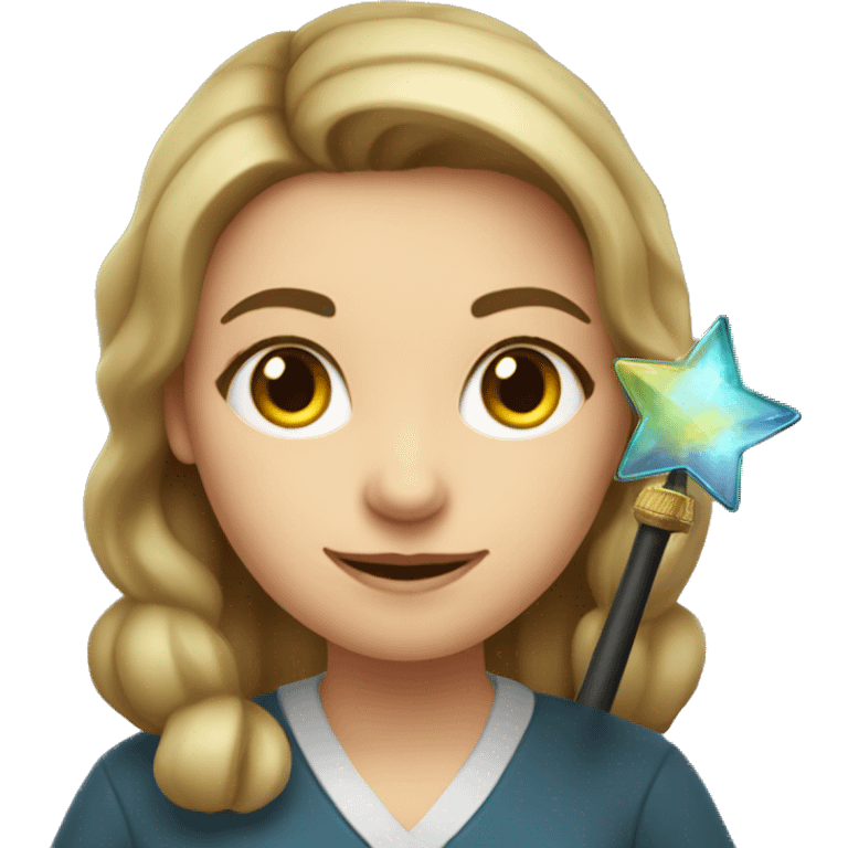 A Ukrainian female teacher holds a magic wand in her hand emoji