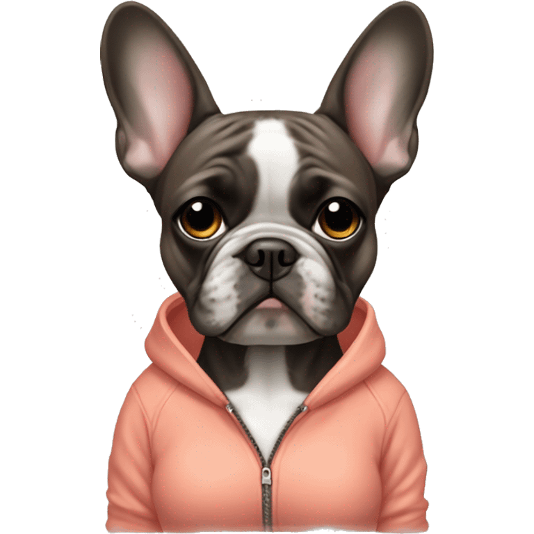 Brindle girl Frenchbulldog wearing a sweatshirt emoji