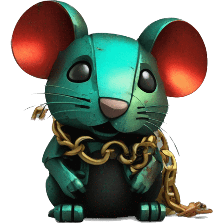 Black red gold green cyan rusty grunge effect scratched patina rat mouse puppy scorpion tail stinger gangsta gangster hip hop gold chain mechanical rusted cyborg pixel 3d render low poly emoji