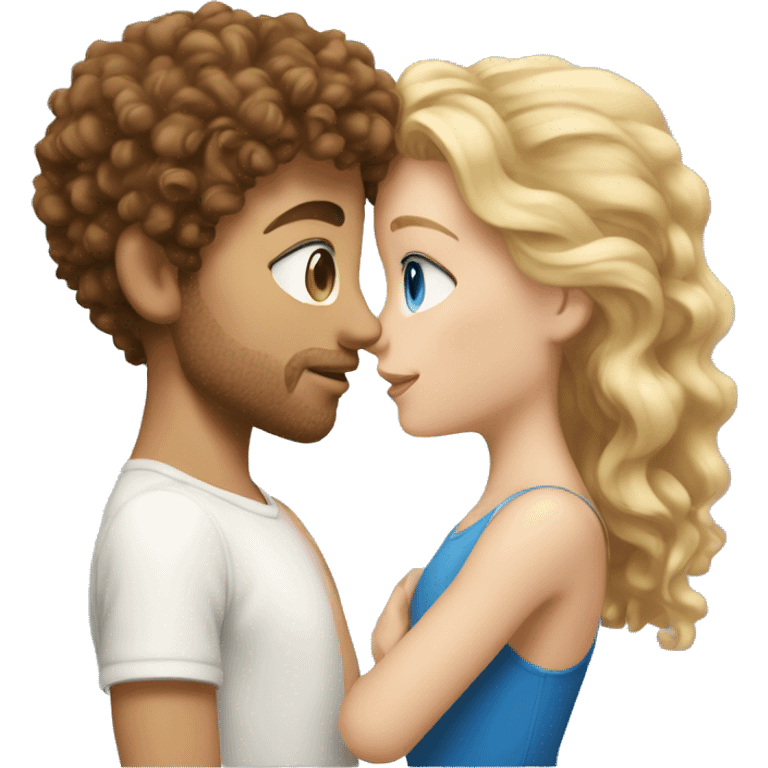 White boy with brown curly hair kissing blond girl, they have blue eyes  emoji