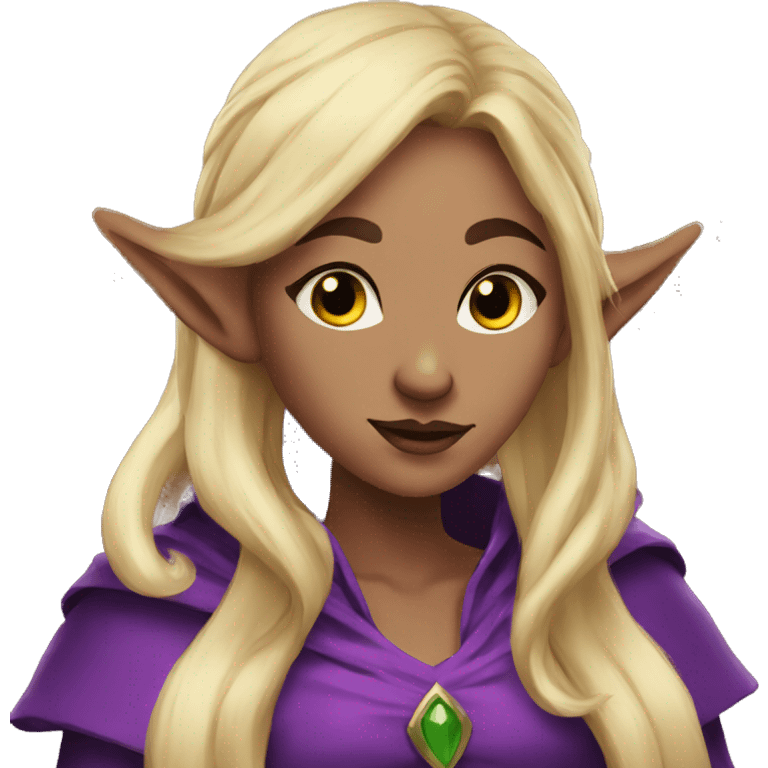 fear Noble female Elf with Elf ears and blonde hair and purple robes emoji