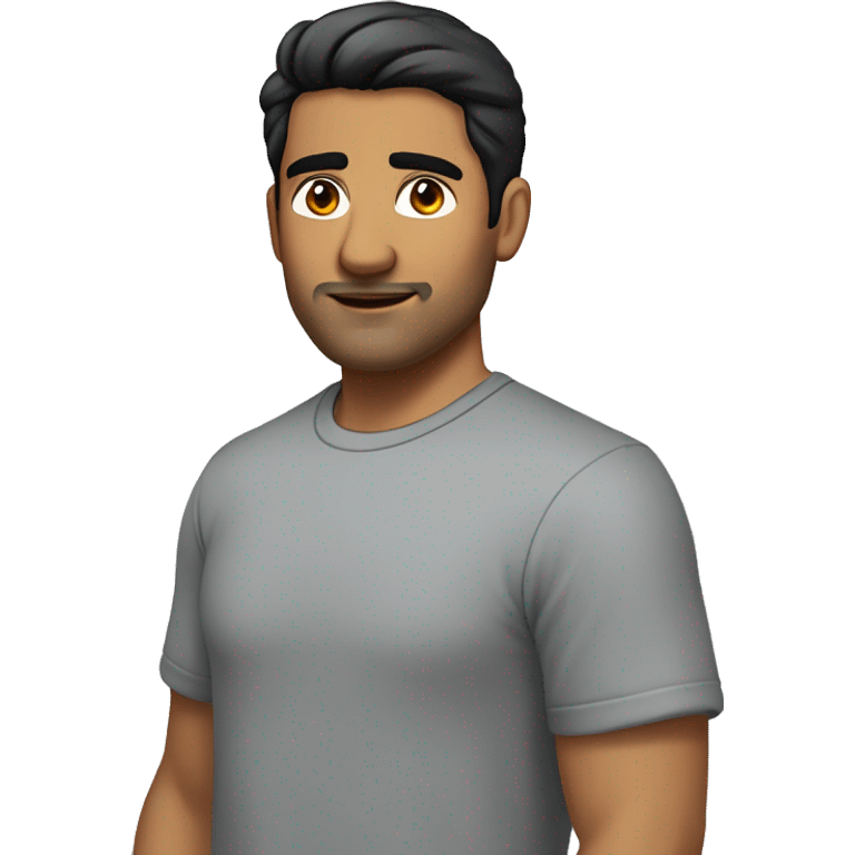 A head and shoulders shot of a 31 year old South Asian man, with short black hair, with none facial hair,   with brown eyes wearing a t-shirt. emoji