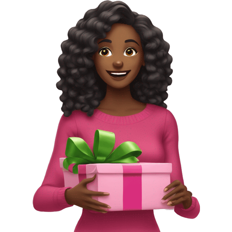 Pretty Black woman opening pink Christmas gifts emoji