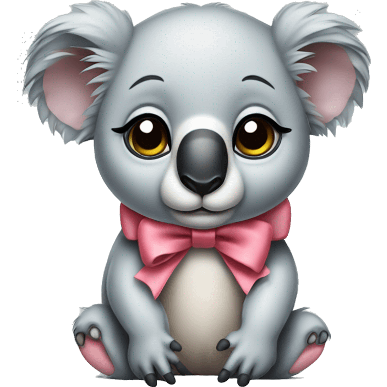 Baby koala with a sad face and coquette bow emoji