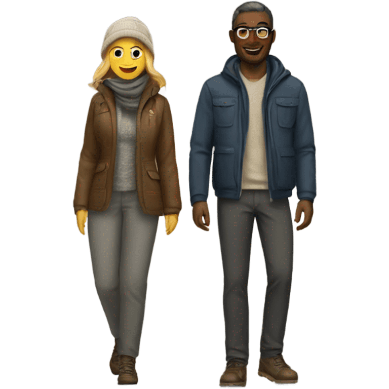 Woman and man in stylish outdoor attire emoji