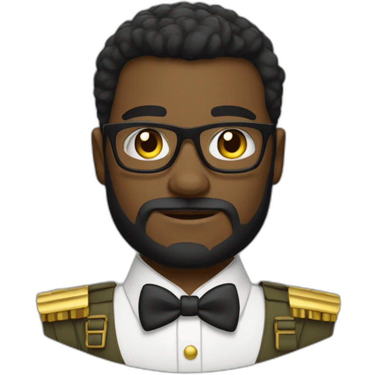 black soldier with beard, part in hair, white collared shirt, bow tie, gold glasses, bulletproof vest  emoji