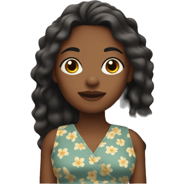 Black woman wearing a sundress with long hair emoji