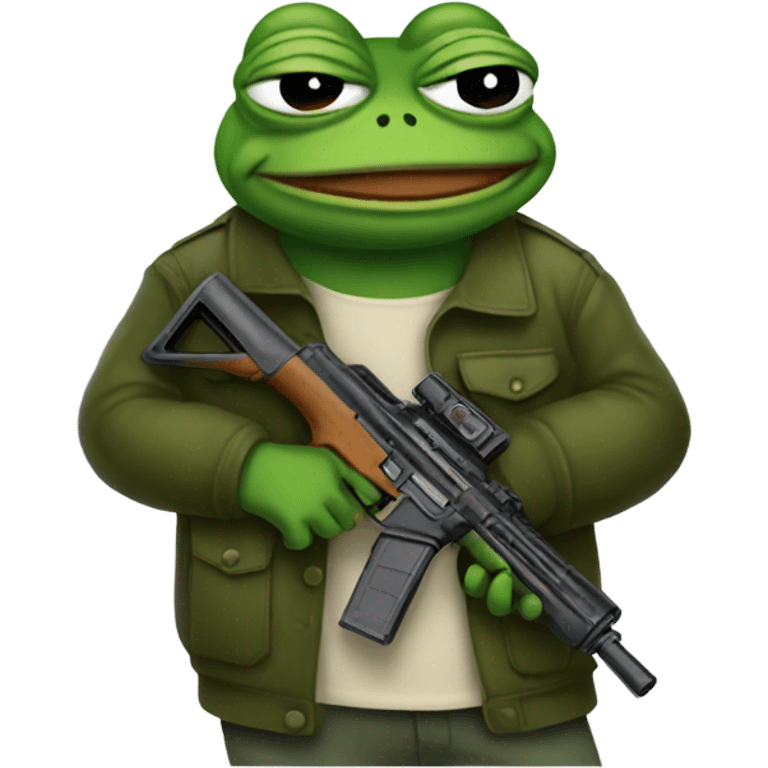 Pepe the frog with an assault gun emoji