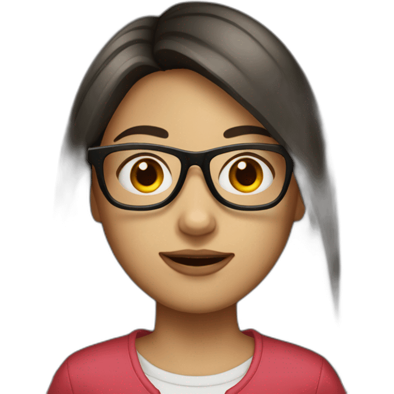 Girl with straight long dark hair and red glasses emoji