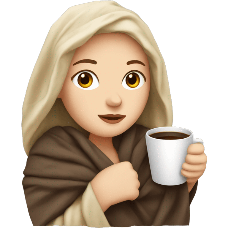 White girl with blanket and coffee  emoji