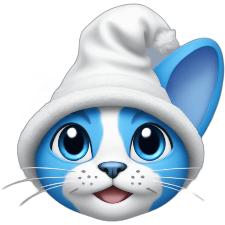 Blue cat Smurf wearing white hat emoji