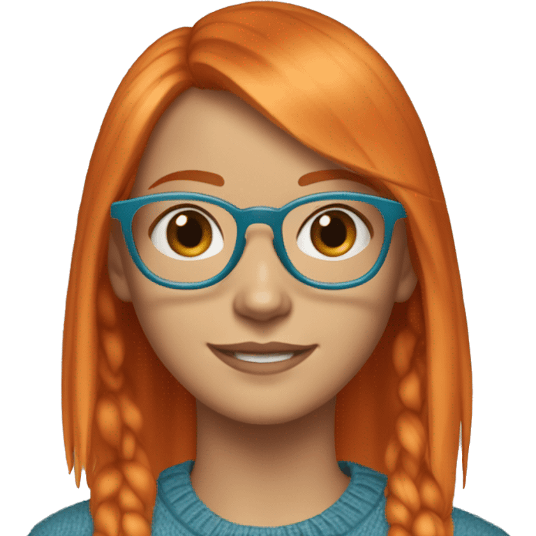 Girl Named Isabella Jones, 14 Year old, Wears turquoise Sweater and Blue Denim jeans and Red Sneakers, Glasses, Orange Hair, Fringe Bob Orange Hair. emoji