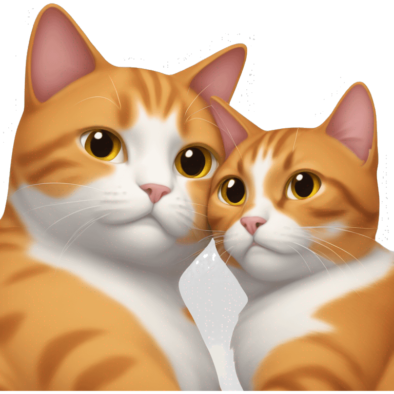 Fat Orange cat and skinny calico cat cuddling together emoji