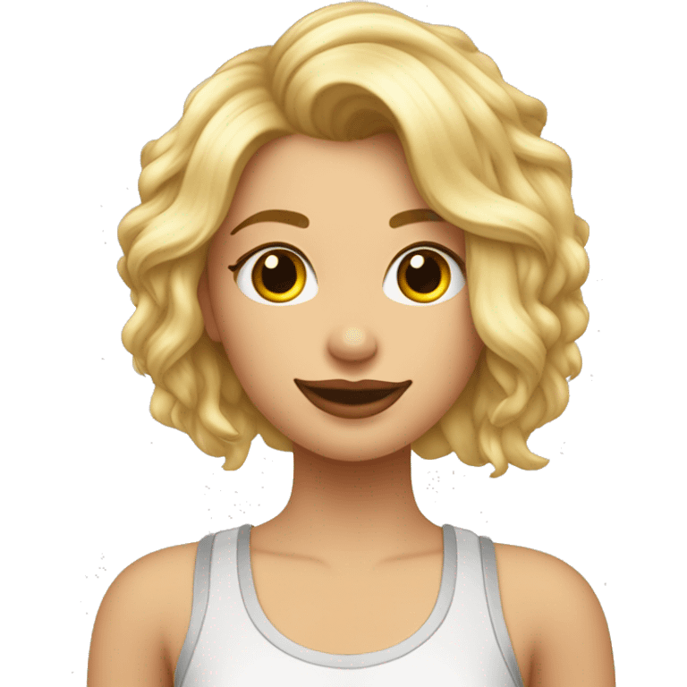 chica rubia de pelo corto sobre los hombros, tez blanca y un piercing de aro en la nariz emoji