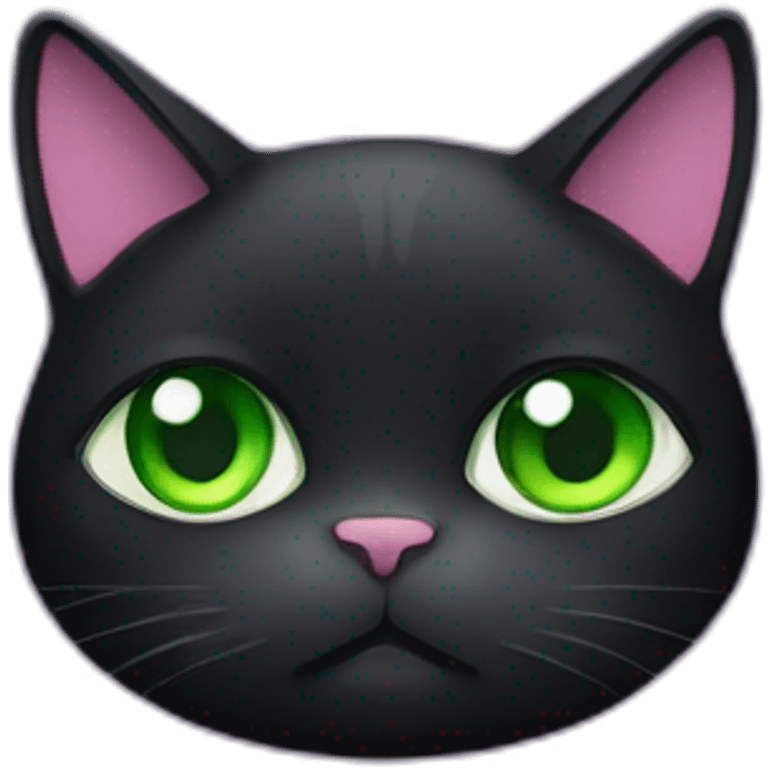 black fat cat whith green eyes and purple collar emoji