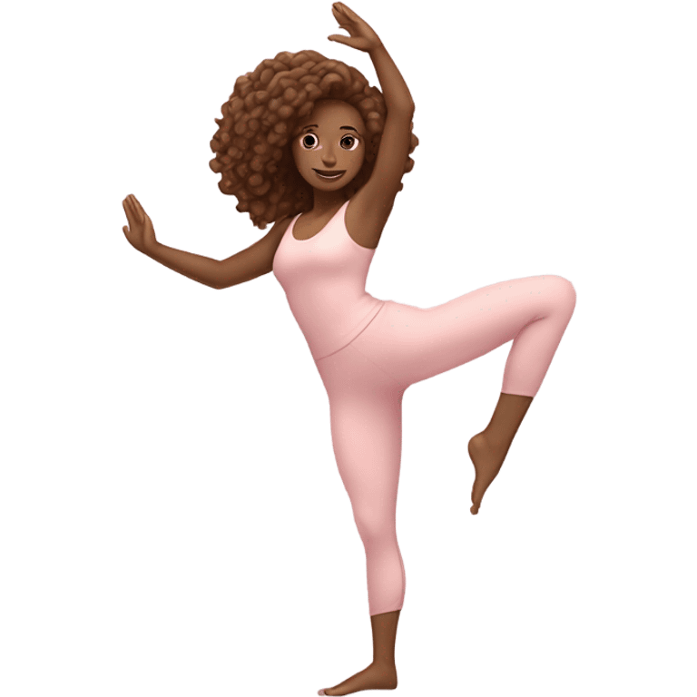 yoga girl in light pink outfit with long curly hair to the floor emoji