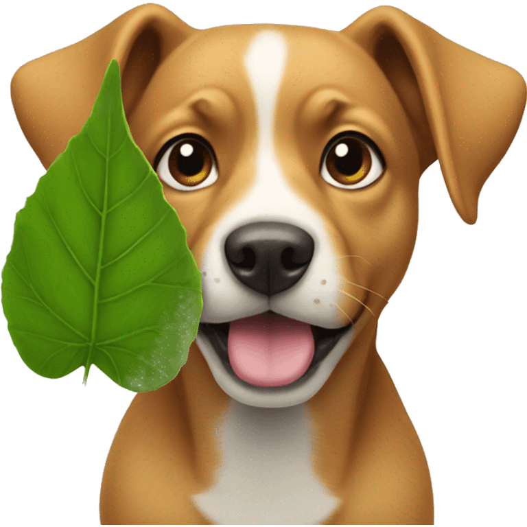 Dog holing up a leaf emoji