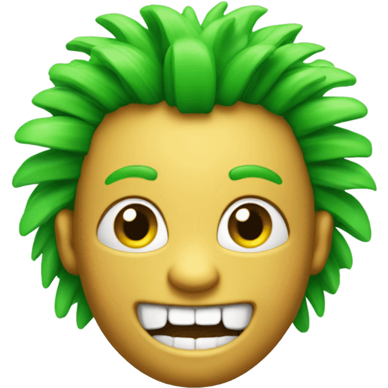 Green smiling 3d emoji with Mohawk and teeth emoji