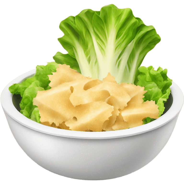 a bowl with lettuce, chicken and parmesan emoji