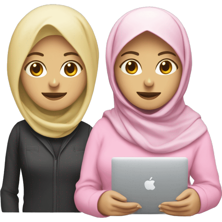 Software engineer wearing a pink hijab, a blonde Berber woman with a Macbook on the side emoji