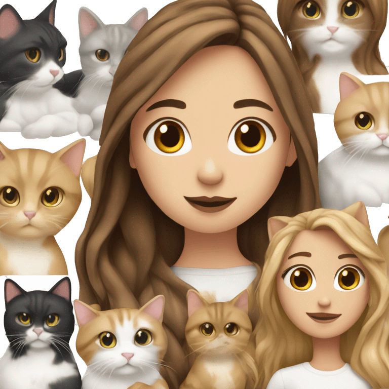 Long hair brown  white girl with 2 cats  one brown and one black emoji