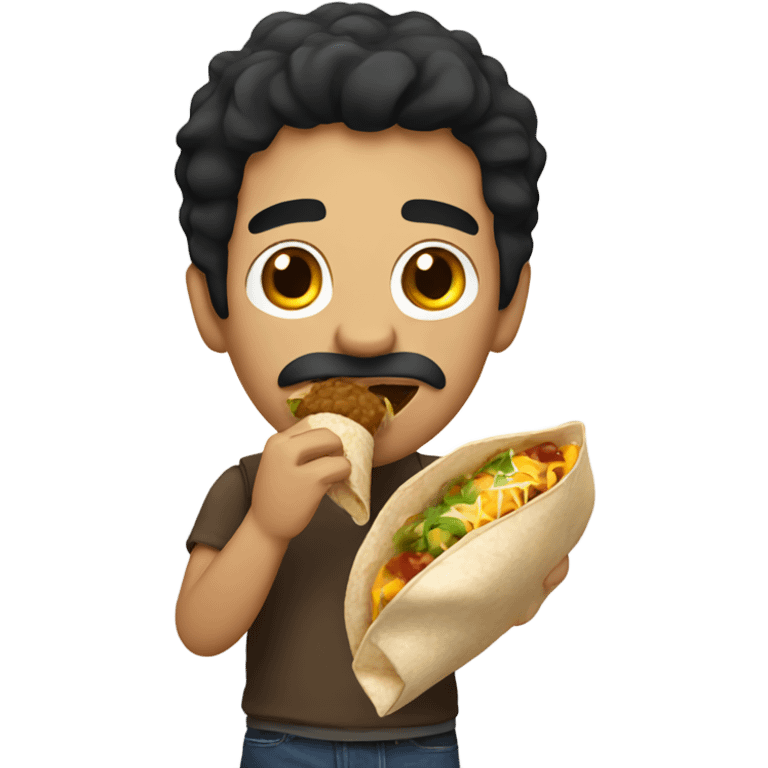 Spanish guy with black hair eating a burrito quickly  emoji