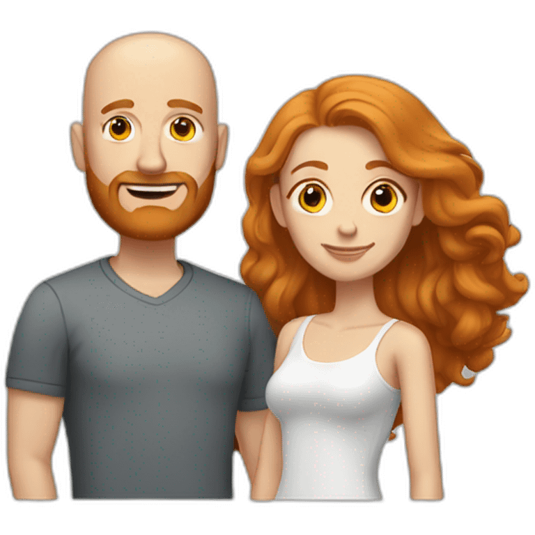 bald white man with dark beard and girlfriend with long ginger hair emoji