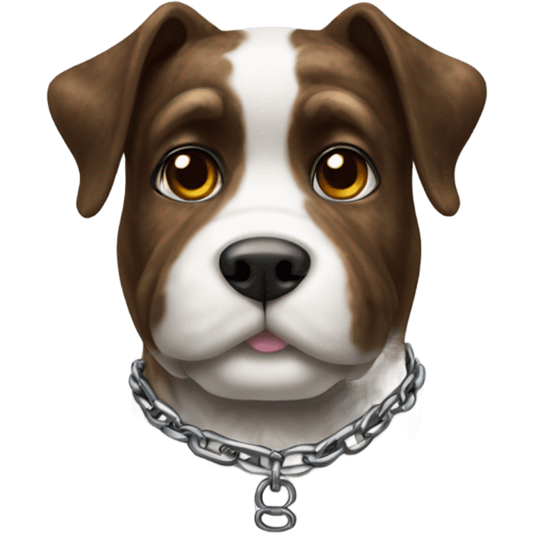 Brindle fur dog with white on face and chest and a Chain collar emoji