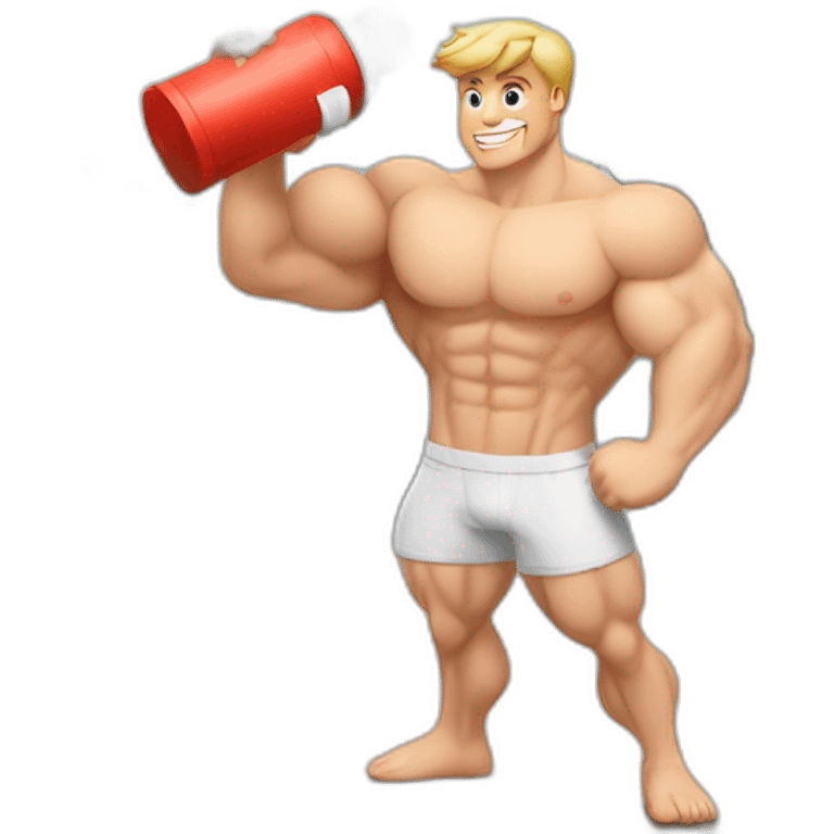 caucasian white muscled guy drinking a protein shake, goes to the gym everyday and works in tech emoji