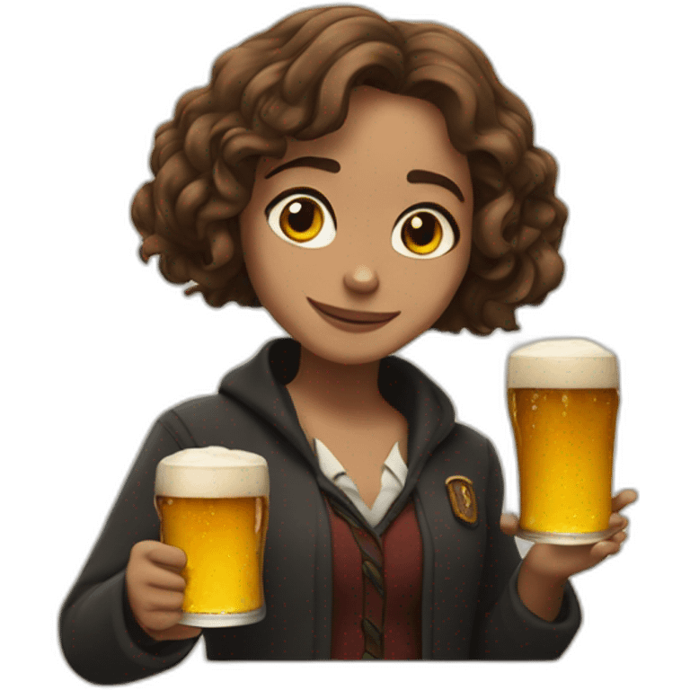 Hermione with a beer emoji