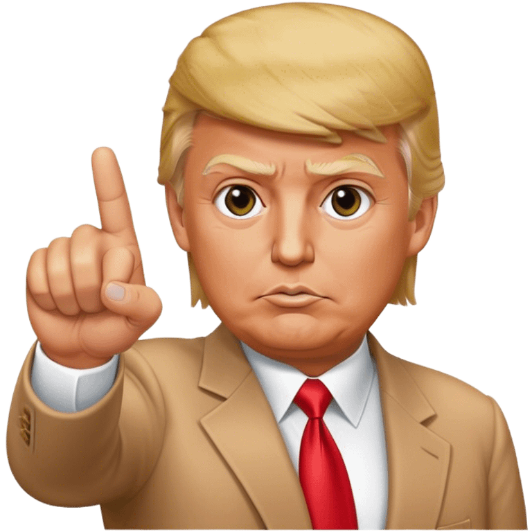 Donald Trump is pointing his finger up, don't make big eyes, hyper-realistic emoji