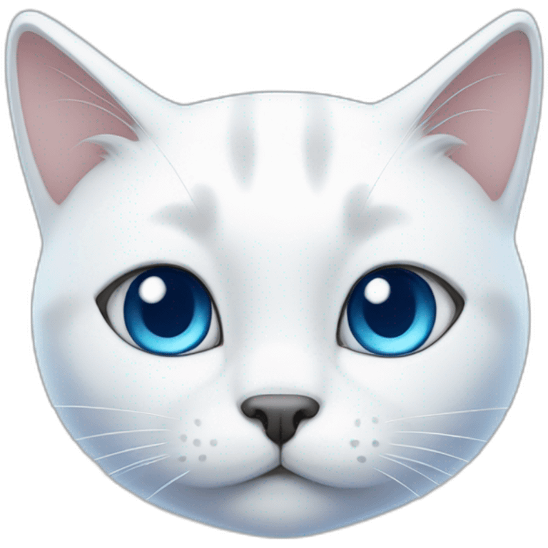 cartoon white cat with one big blue birthmark on the right eye and on the ear emoji