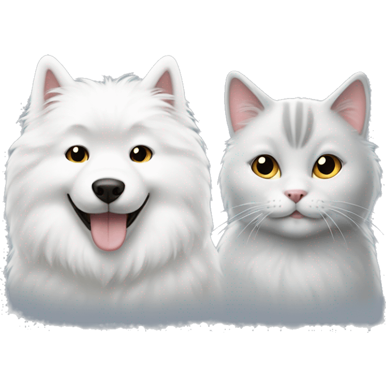 Samoyed and a fluffy grey cat  emoji