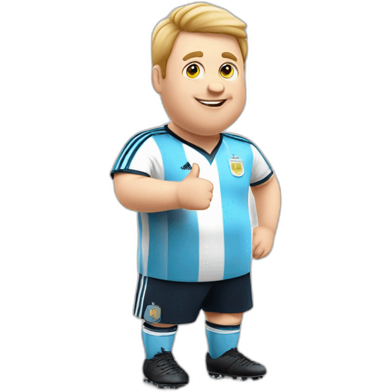 obese white man play soccer. argentina uniform. Thumbs up  emoji