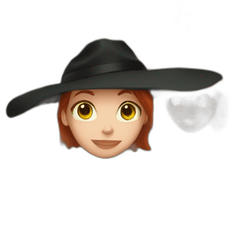 red hair girl in black hat and green coat emoji