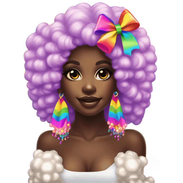 Lisa frank dark skin girl with rainbow bow Afro with pearls emoji