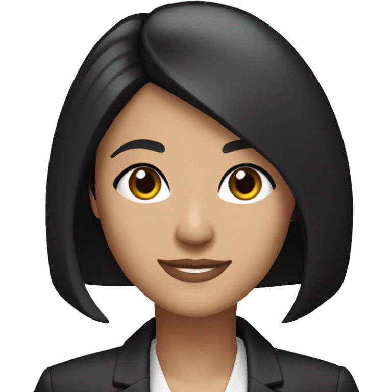 black hair ,customer serice staff, with straight, dark shoulder-length hair styled in a sleek bob. She has large, expressive brown eyes with prominent eyelashes and a subtle, friendly smile. Her attire includes a dark blazer professional emoji