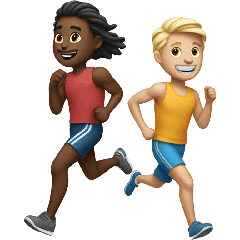 two white friends running together emoji