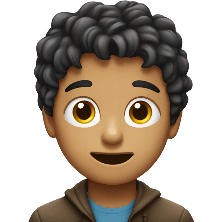 Niño llorando con pelo oscuro y ojos cafe emoji