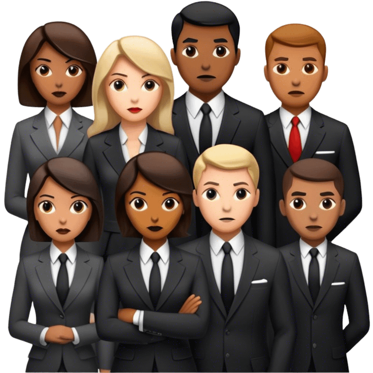 A group of secret intelligence agents in formal suits, with one being a woman and the rest being men. They appear serious, professional, and mysterious, working together as a team emoji