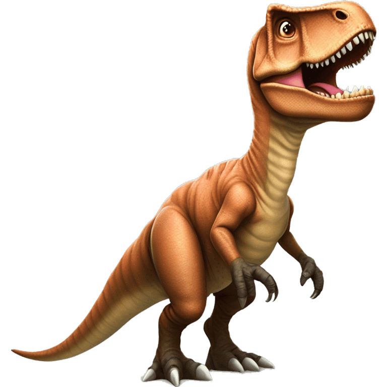 Um t-rex usando um tutu encima de uma prancha, estilo IOS emoji