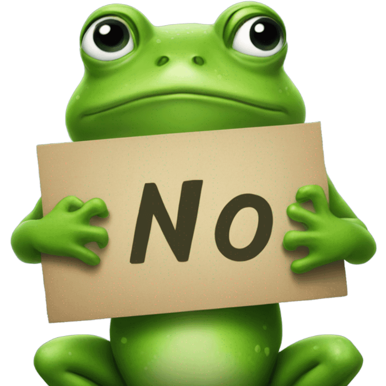 Green frog holding a sign that says no emoji