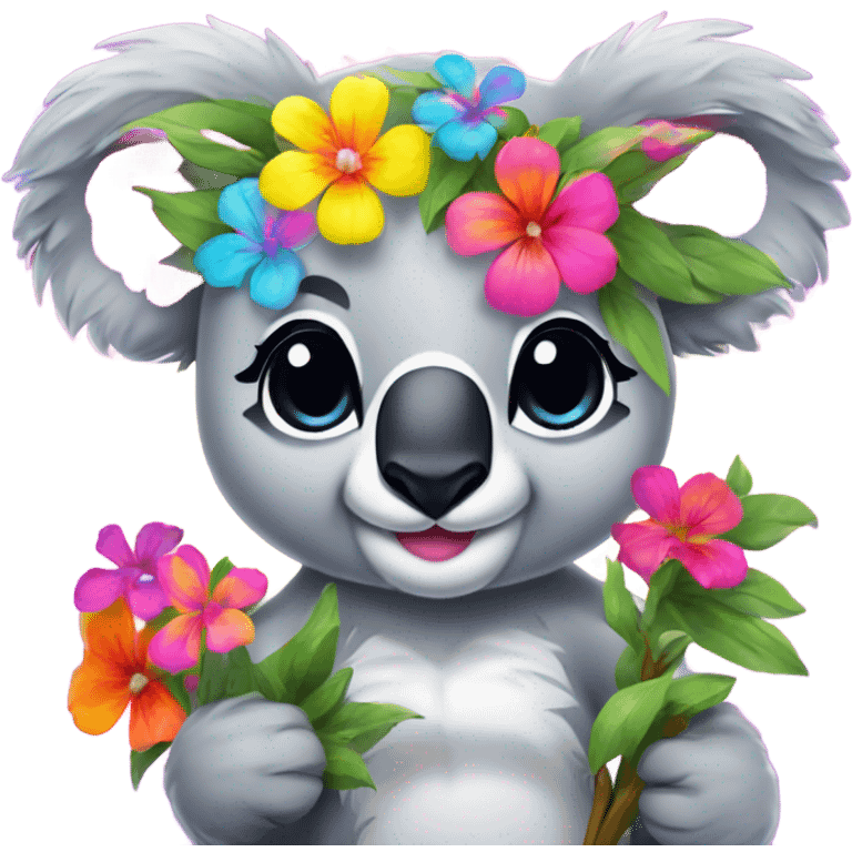 Lisa Frank koala bear with flowers emoji