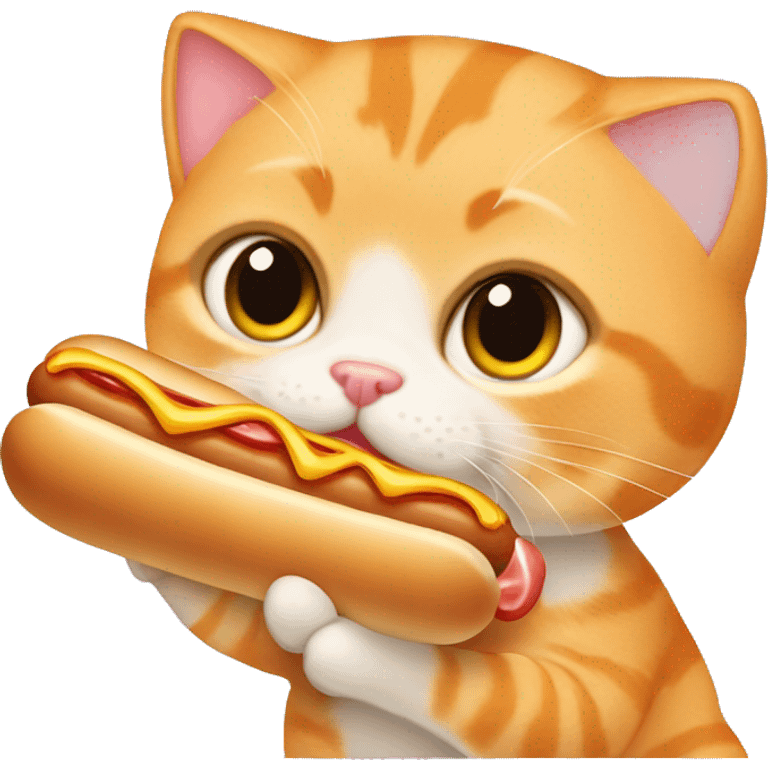 Orange scottish fold cat eating a hot dog emoji