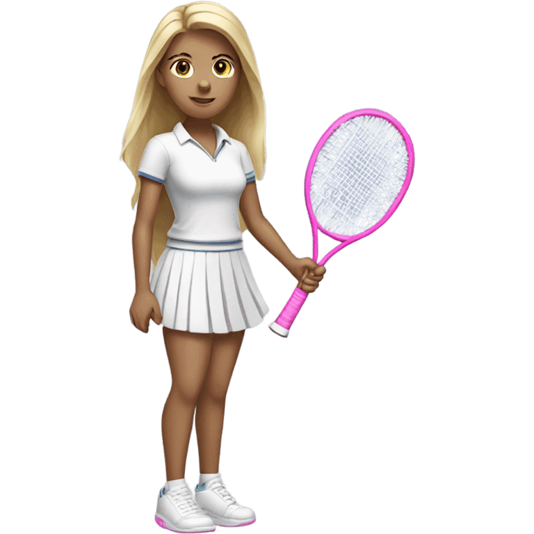 Blonde girl wearing white shirt and pink skirt holding a tennis racquet  emoji