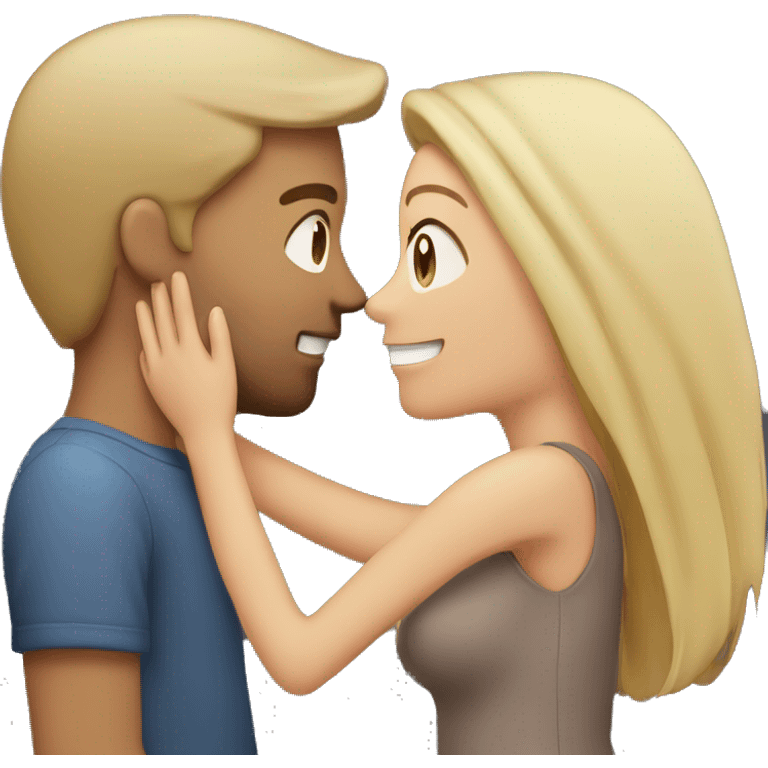 Couple kissing woman with long brown hair man with short blonde hair emoji