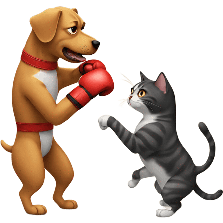 Dog having a boxing match with a cat emoji