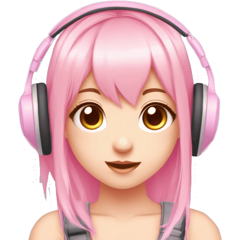 FAIR SKIN GAMER GIRL WITH PINK STRAIGHT HAIR gamingheadset pink kawaii gamer shiny blushing cute kawaii pastel anime trending style pink gaming headset gamergirl pastelcore girl gamer emoji