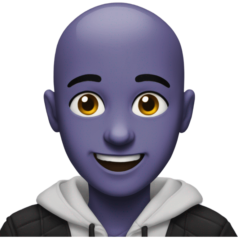 smiling bald boy in horror and black iris color emoji