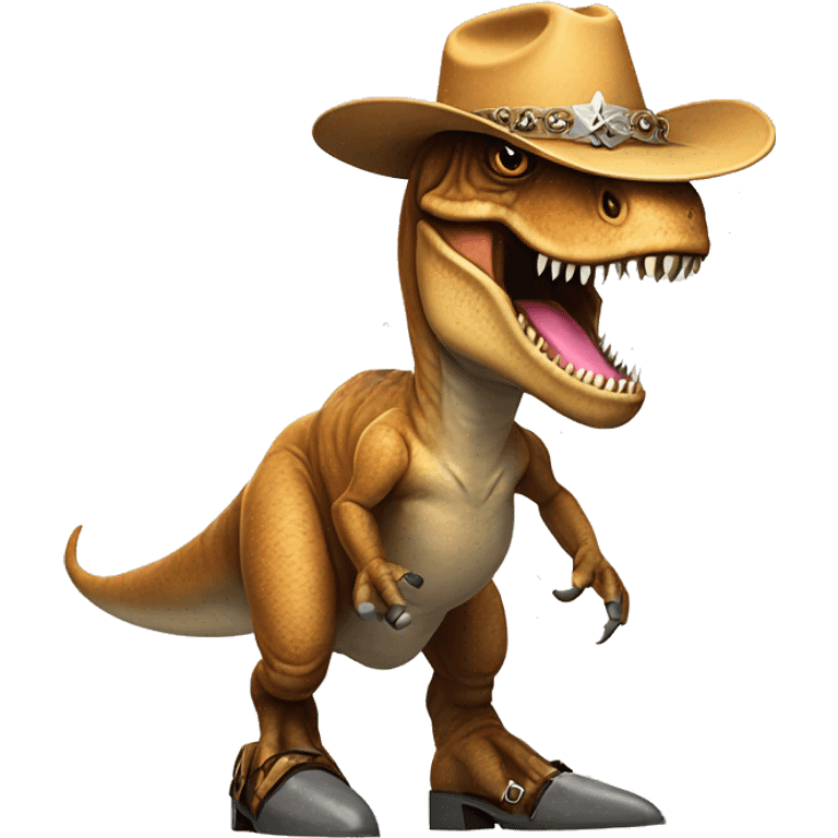 T rex wearing a cowboy hat and heels emoji